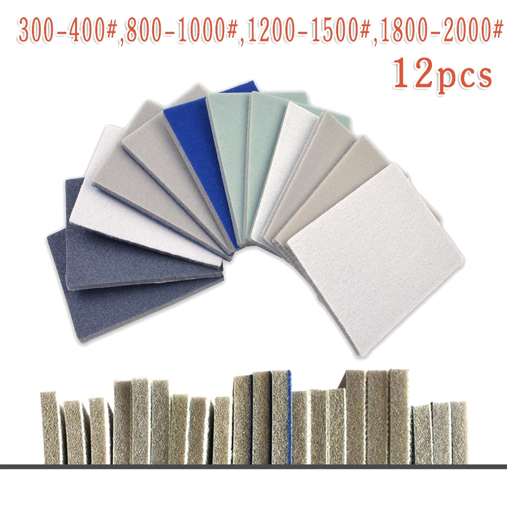 12pcs/Set 75x100mm Wet Dry Sponge Sanding Papers Coarse Sand Polisher Grinding Block Pads Abrasive Tools For Computer