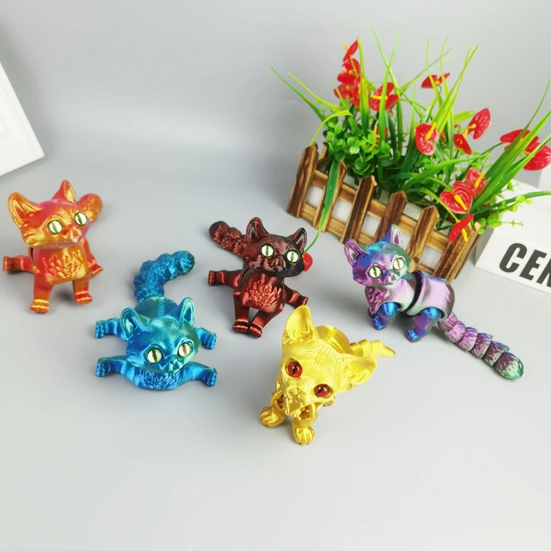 Creative 3D Printing Cartoon Cute Cat Model Toys Kawaii Cat Joints Movable Animal Decoration Ornaments Children\'s Toys Fun Gifts