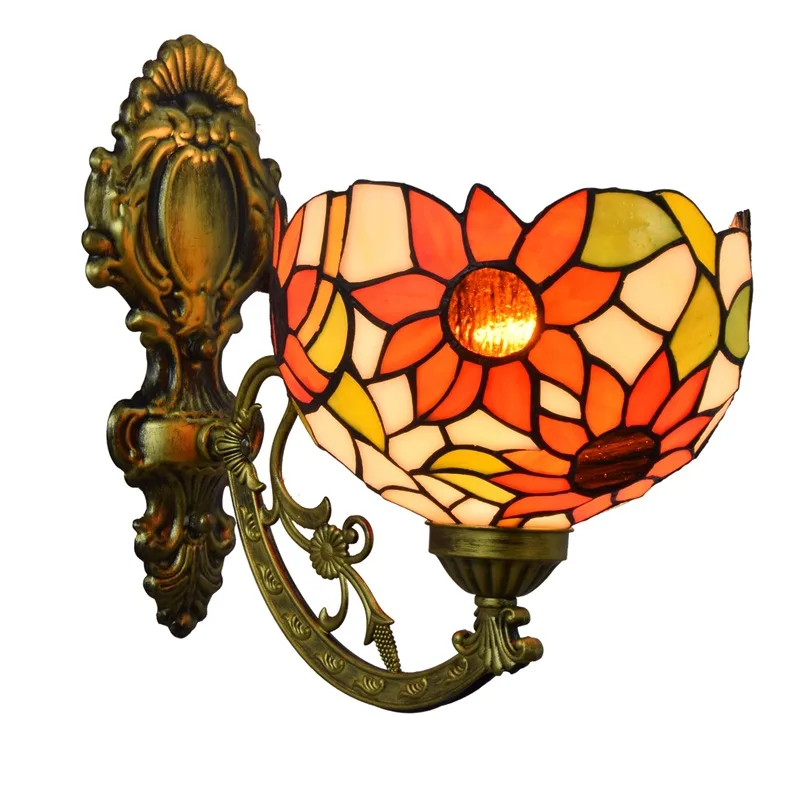

Tiffany stained glass retro mirror headlamp field bedside wall lamp aisle sunflower single head glazed wall lamp