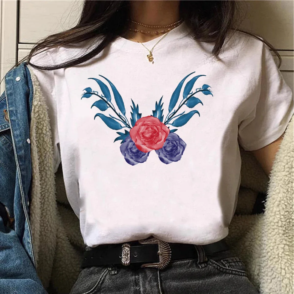 Watercolor Rose Tshirt Customized T Shirt Design My Own Photo Women Tees Custom Print Logo Brand Graphics PrintOn Demand