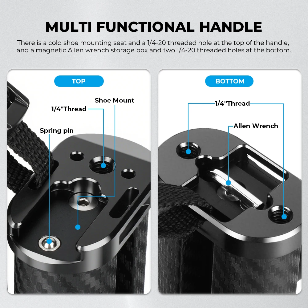 Боковая ручка из углеродного волокна HDRig, регулируемая рукоятка, винт 1/4, клетка для камеры, крепление для холодного башмака, держатель вспышки, позиционирующая ручка
