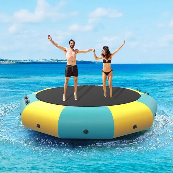 Commercial cheap jumping toys Water Floating Island Water Park Inflatable Jump Trampoline With Slide