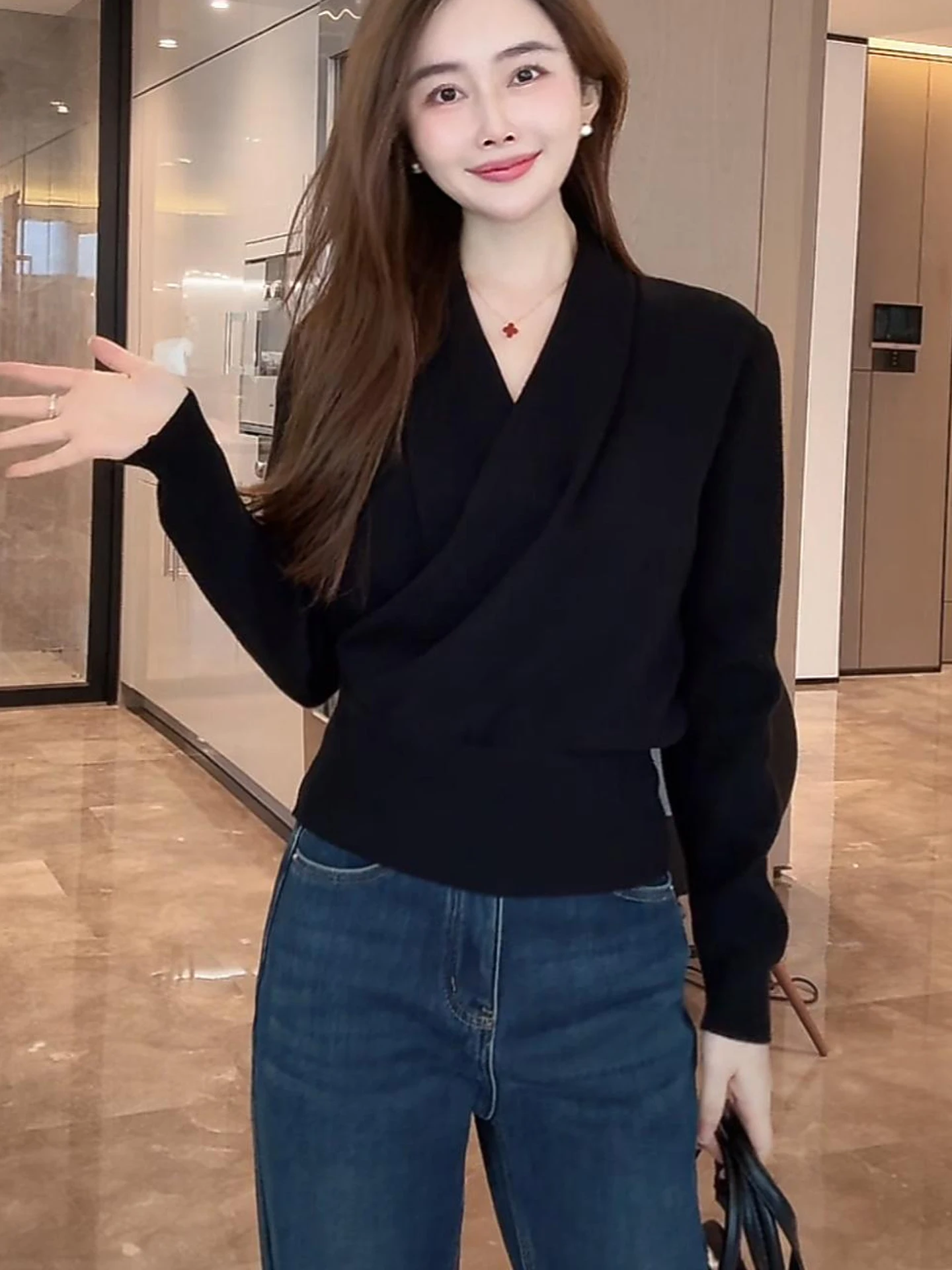 

Faionable Long Sve Knitted Pure Color Comfortable Base Layer Top Sli Autumn Winter Women's Commute Wind Regular Fit