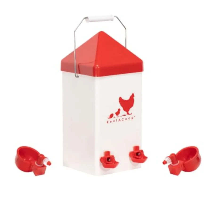 

1 Gallon Chicken Waterer with 2 Auto-Fill Cups Horizontal Nipples and Anti-Roost Cone - Suitable for Chicks Chickens Quails Pig