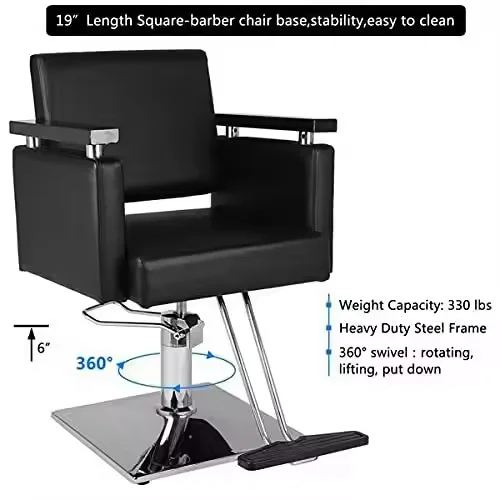 كرسي حلاقة أسود فاخر وحديث ومريح مع مسند ذراع مريح لقص الشعر