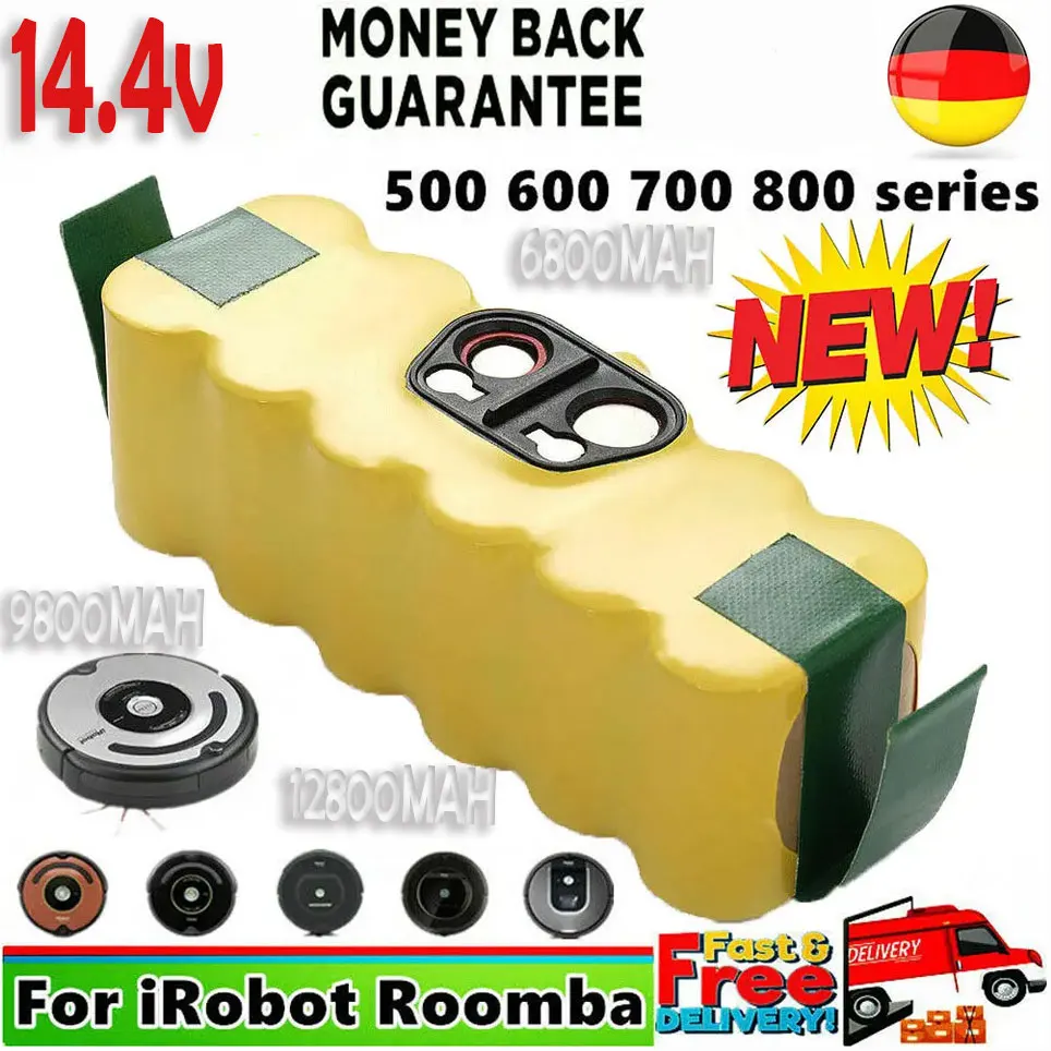 Batterie rechargeable pour aspirateur Roomba 14,4 V 4800 mAh, compatible avec les séries 500, 550, 560, 600, 650, 698, 780, 980, 976, batterie iRobot
