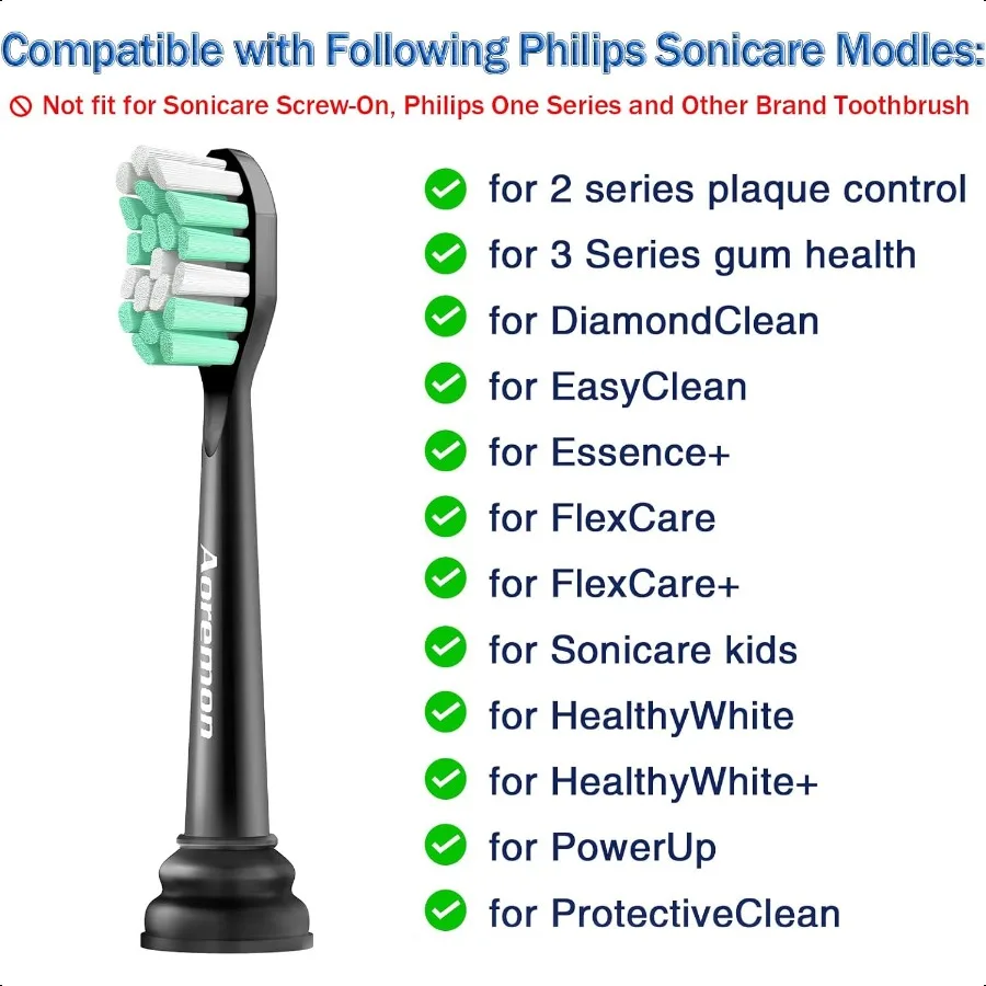 หัวเปลี่ยนสําหรับ Sonicare หัวแปรงสํารองใช้งานร่วมกับ Philips Sonicare Snapon แปรงสีฟันไฟฟ้าสีดํา 8 ชิ้น