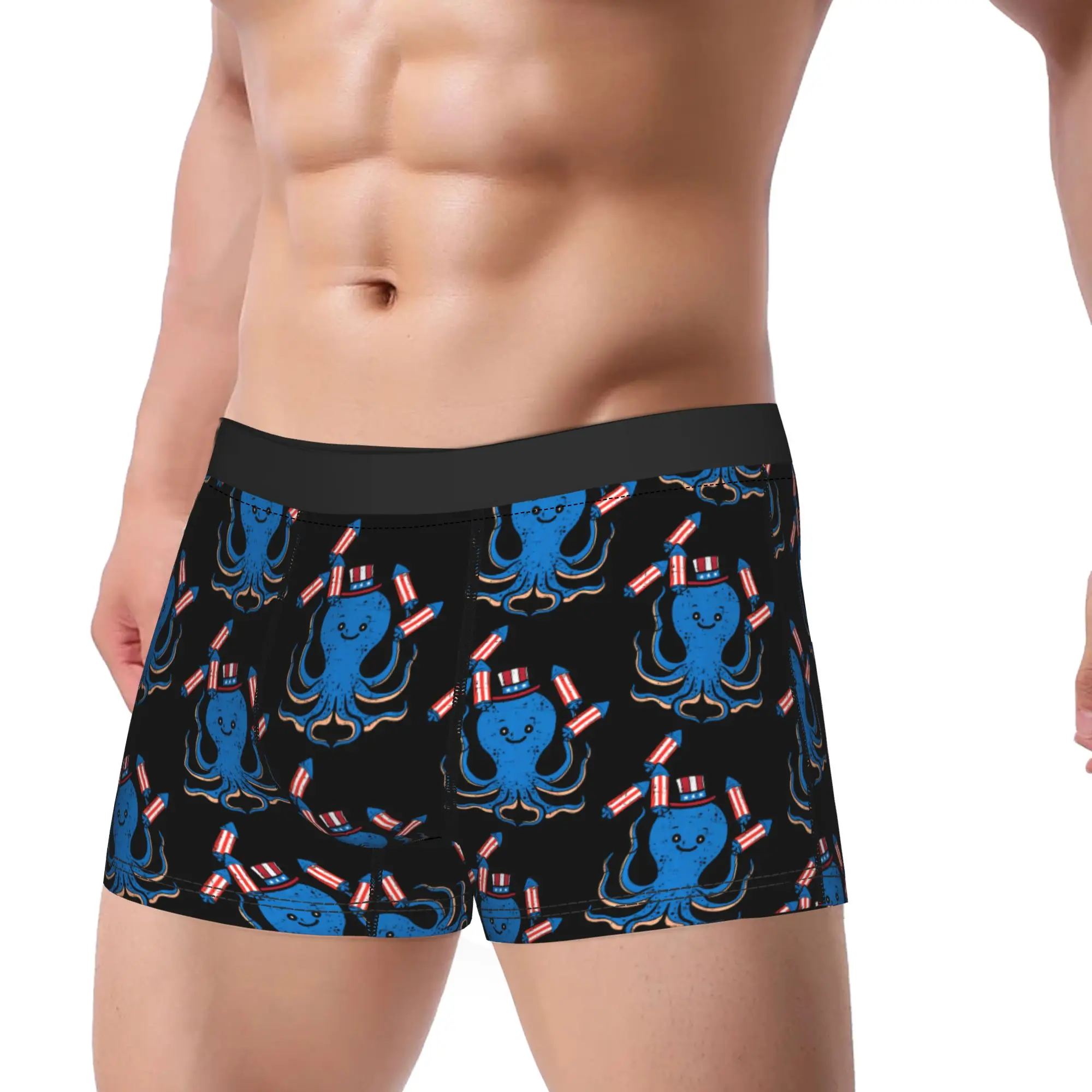 Octopus Independence Day Patriot Memorial Day Underpants Homme Panties Men's Underwear Print Shorts Boxer Briefs