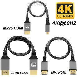 Nylon Braid HD 4K@60HZ V1.4 TPU HD 1080P Compatible Micro Mini TO HDMI Extension Male Cable For Tablet PC TV Camera HDTV