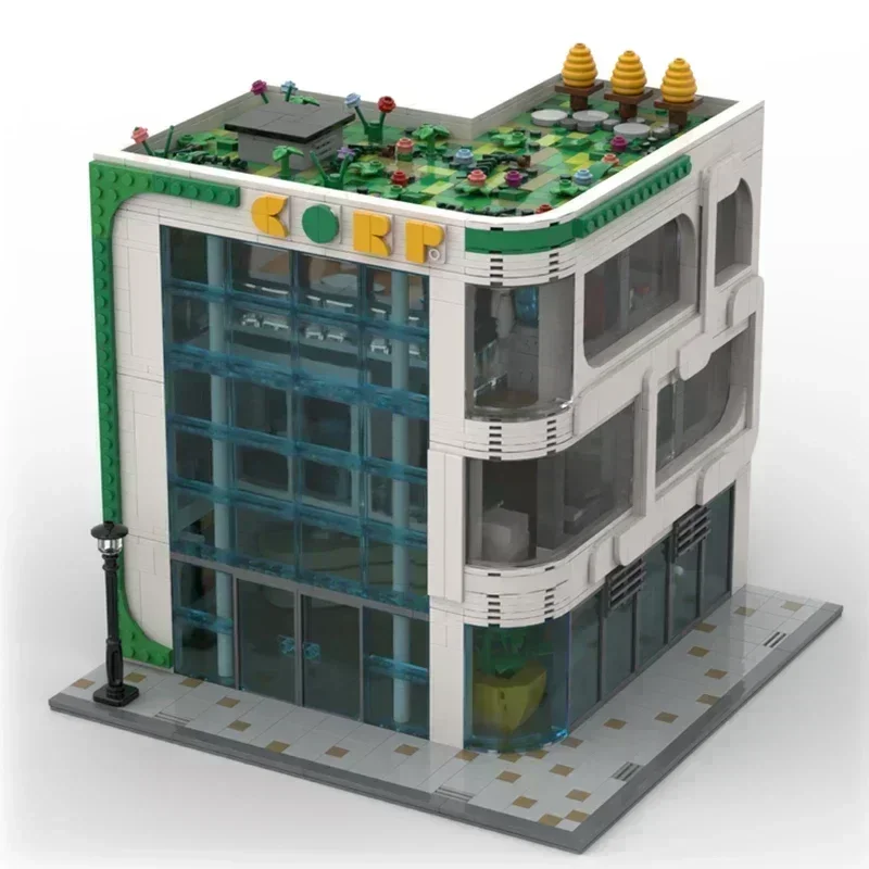 Moc Bouwstenen Stad Street View Model Moderne Hoek Kantoor Technologie Modulaire Blokken Geschenken Kerst Speelgoed DIY Sets Montage