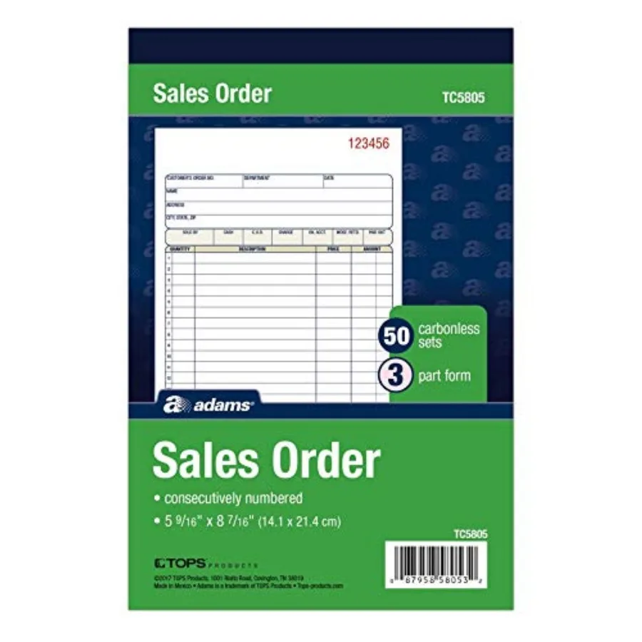 Sales Order Book, 3-Part Carbonless, White/Canary/Pink, 5-9/16