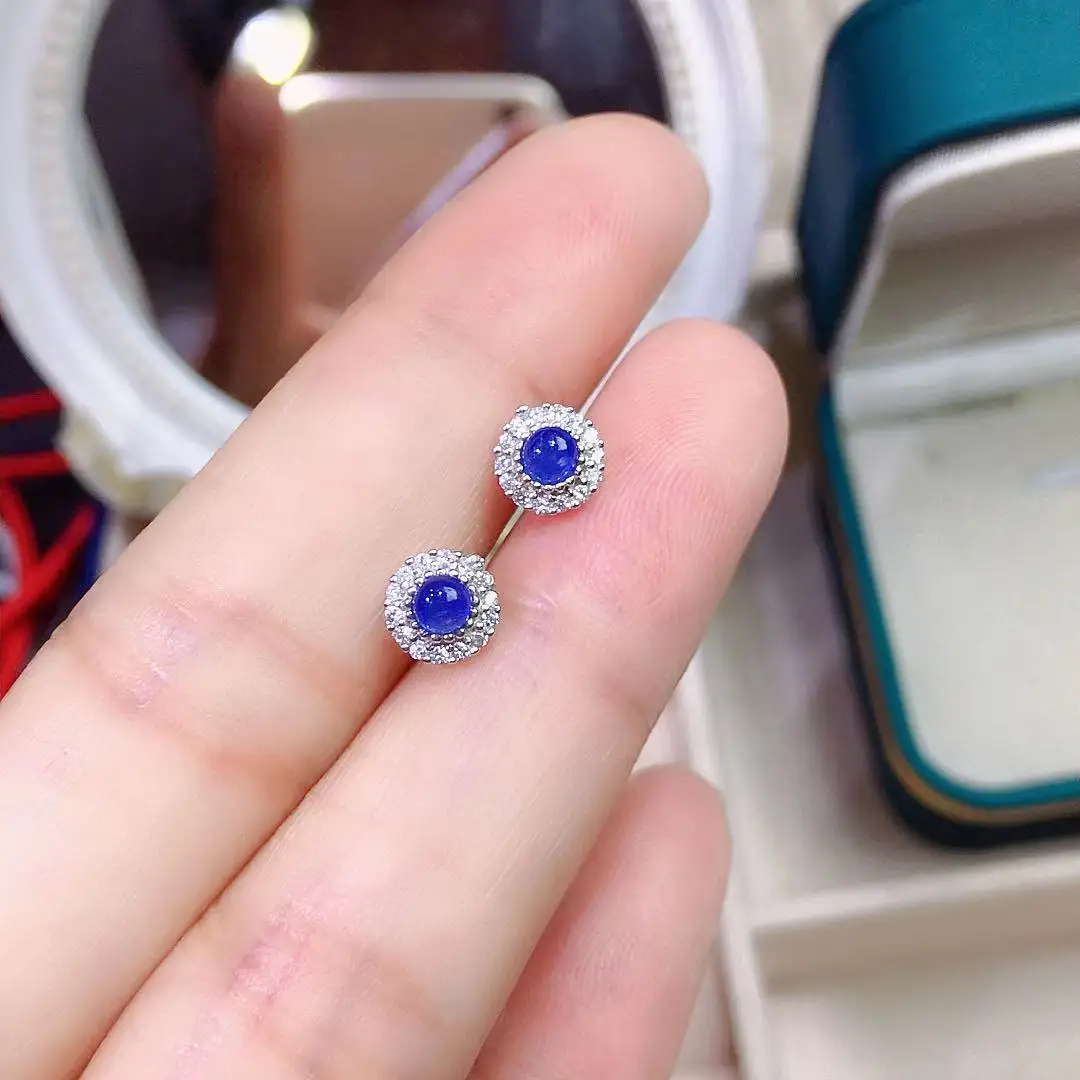 

Allergy Free 925 Silver Sapphire Earrings with 3 Layers 18K Gold Plated 3mm Natural Blue Sapphire Stud Earrings for Daily Wear