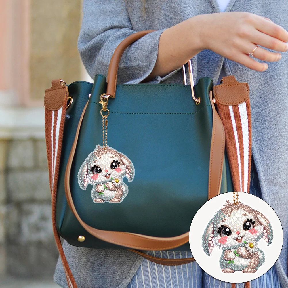 8 قطع مزدوجة الجوانب الربيع زهرة الحيوان الماس الفن كيرينغ الماس اللوحة الفن المفاتيح قلادة للمبتدئين البالغين #4