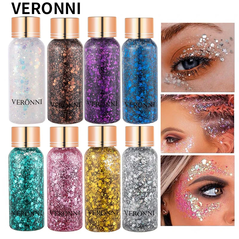 Multifunctional Eye Glitter Nail Hair Body Face Gel Art Flash Sequins Festival Stage Glitter Liquid Eyeshadow Makeup Decoration