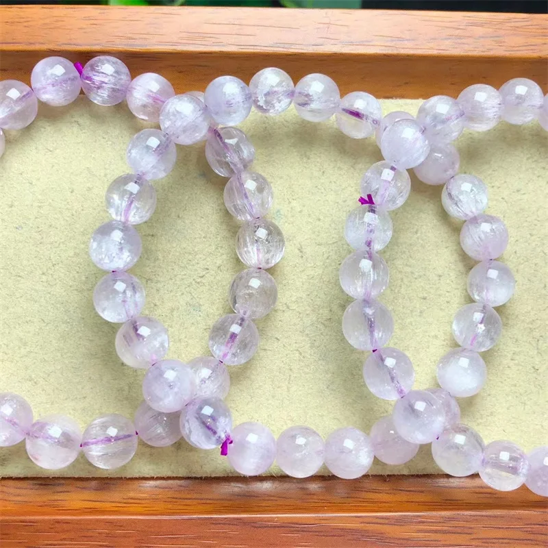 Natural Kunzite Bracelet Women Top Quality Fashion Energy Stone Reiki Healing Strand Bangles Yoga Gift 8/9MM