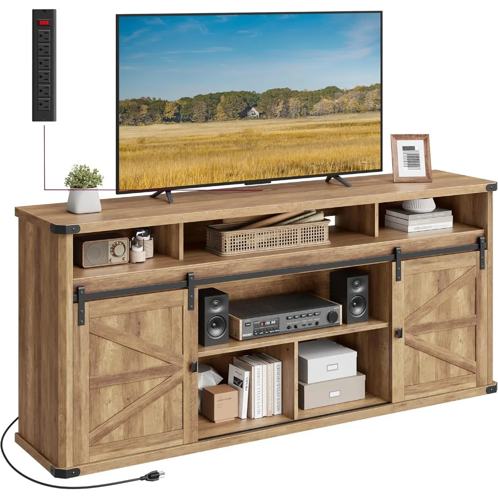 

TV Stand for TVs up to 75 Inches, Farmhouse Entertainment Center with Sliding Barn Doors, Rustic Media Console with Adjustable S