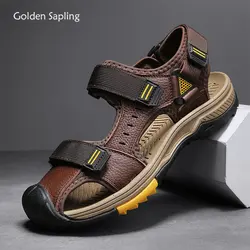 Golden Sapling Summer Shoes Men's Sandals Genuine Leather Footwear Leisure Beach Flat Men Casual Platform Sandal Sandalia Hombre