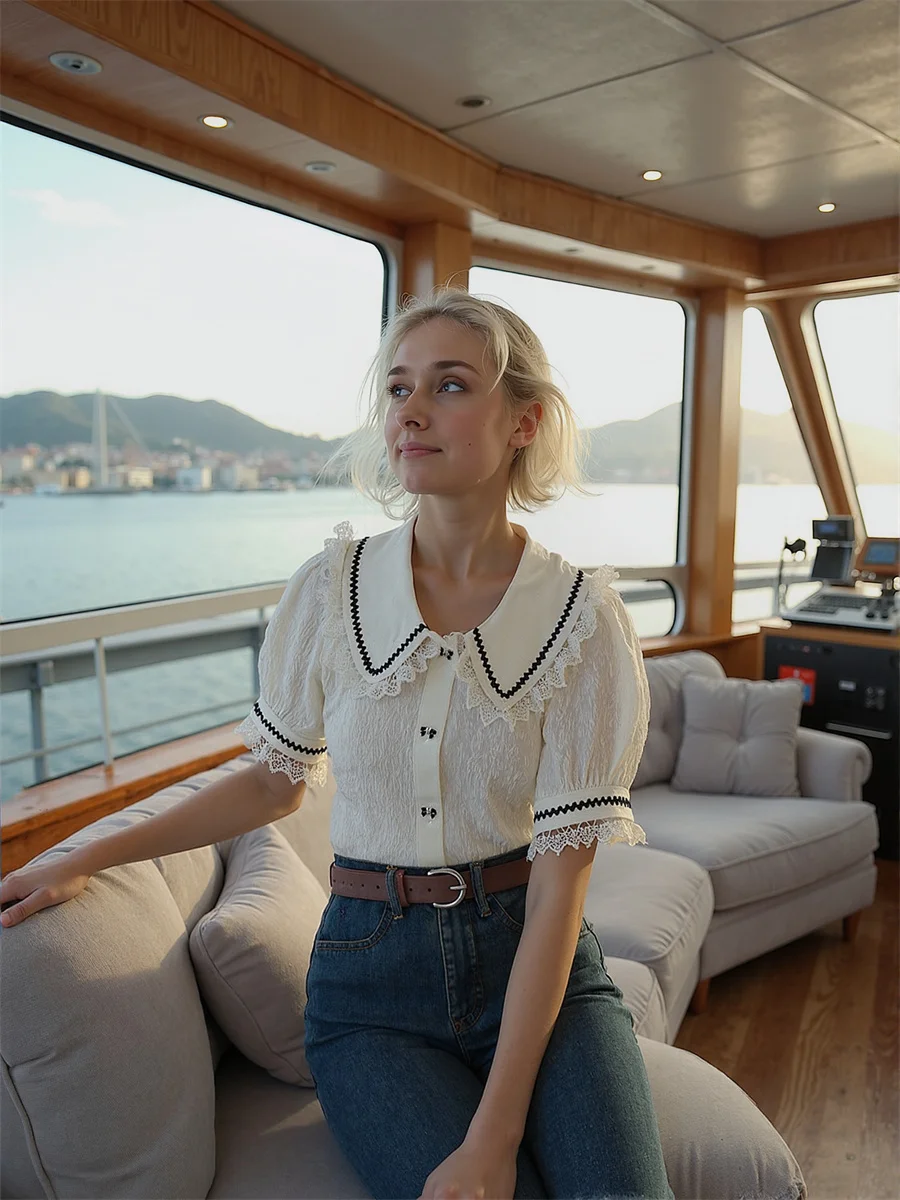 Süße Spitzenhemden Mädchen Blusen Kleidung für Frauen Winter abgeschnitten Western Ins lange Größen Single Rimming Minority gepolstert integriert