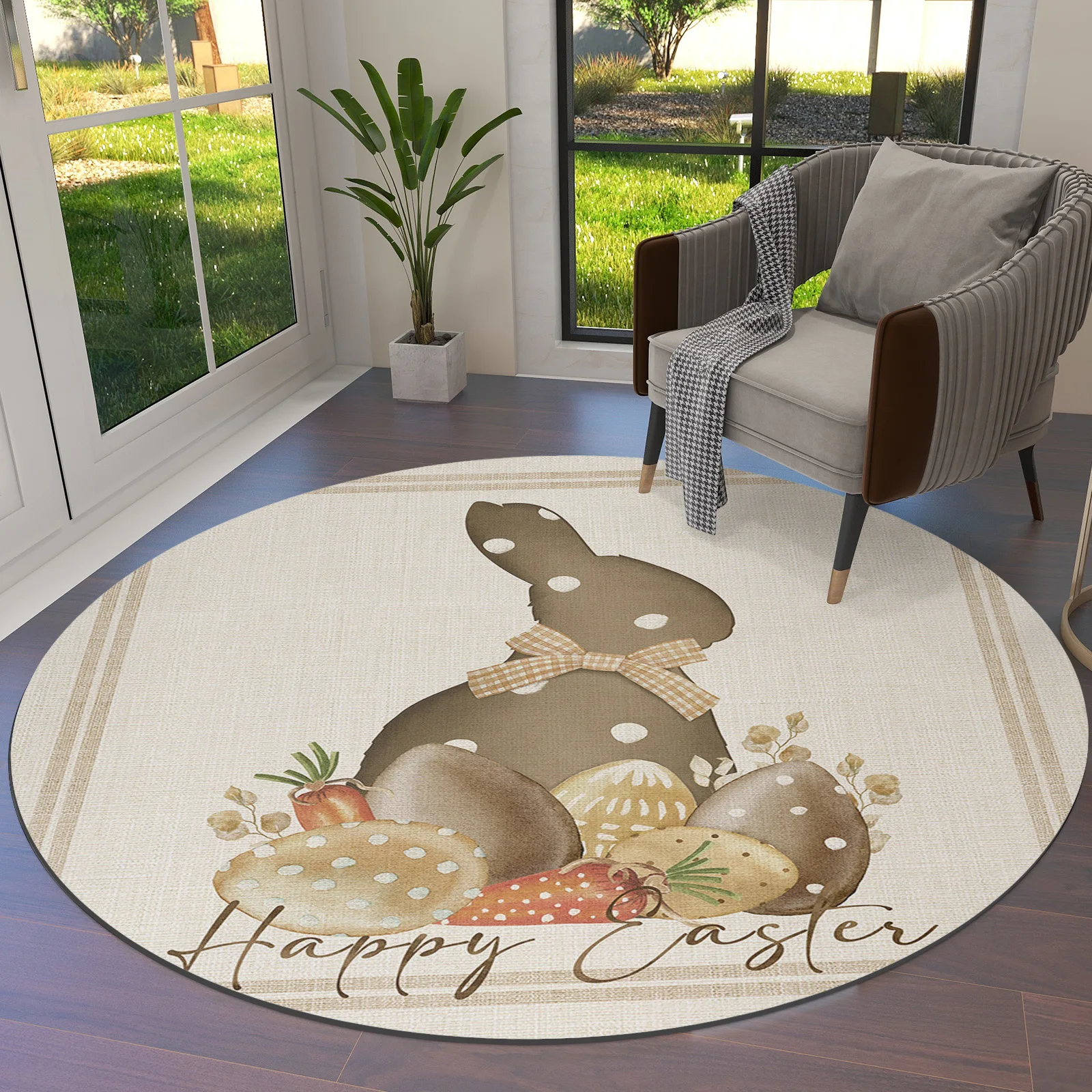 Easter Eucalyptus Eggs Rabbit Polka Dot Round Area Rug Carpets For Living Room Large Mat Home Bedroom Kid Room Decoration