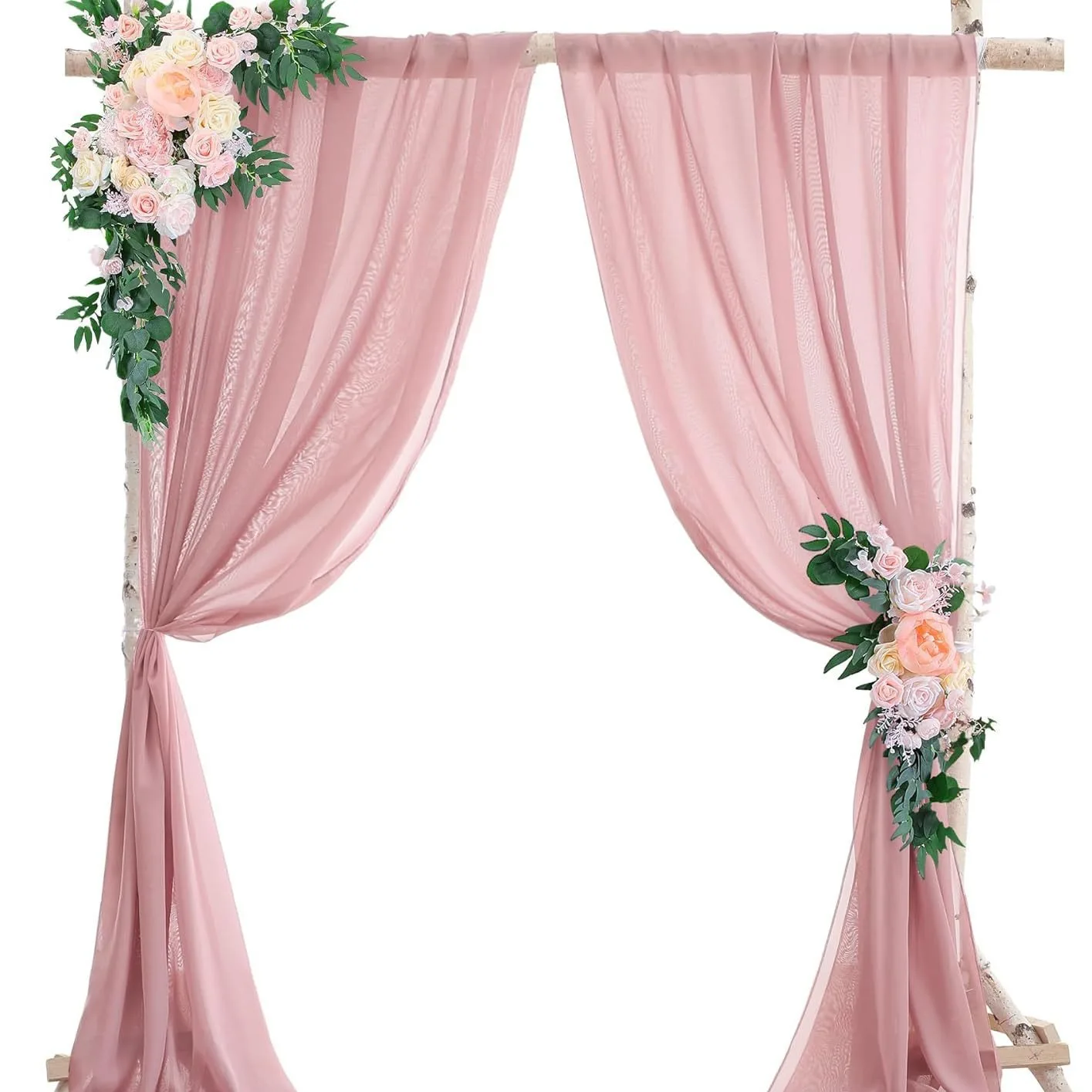 2PCS Chiffon Arch Wedding Veil Lawn Party Event Outdoor Decoration Hanging Curtain Valance Table Runners Bachelorette Party