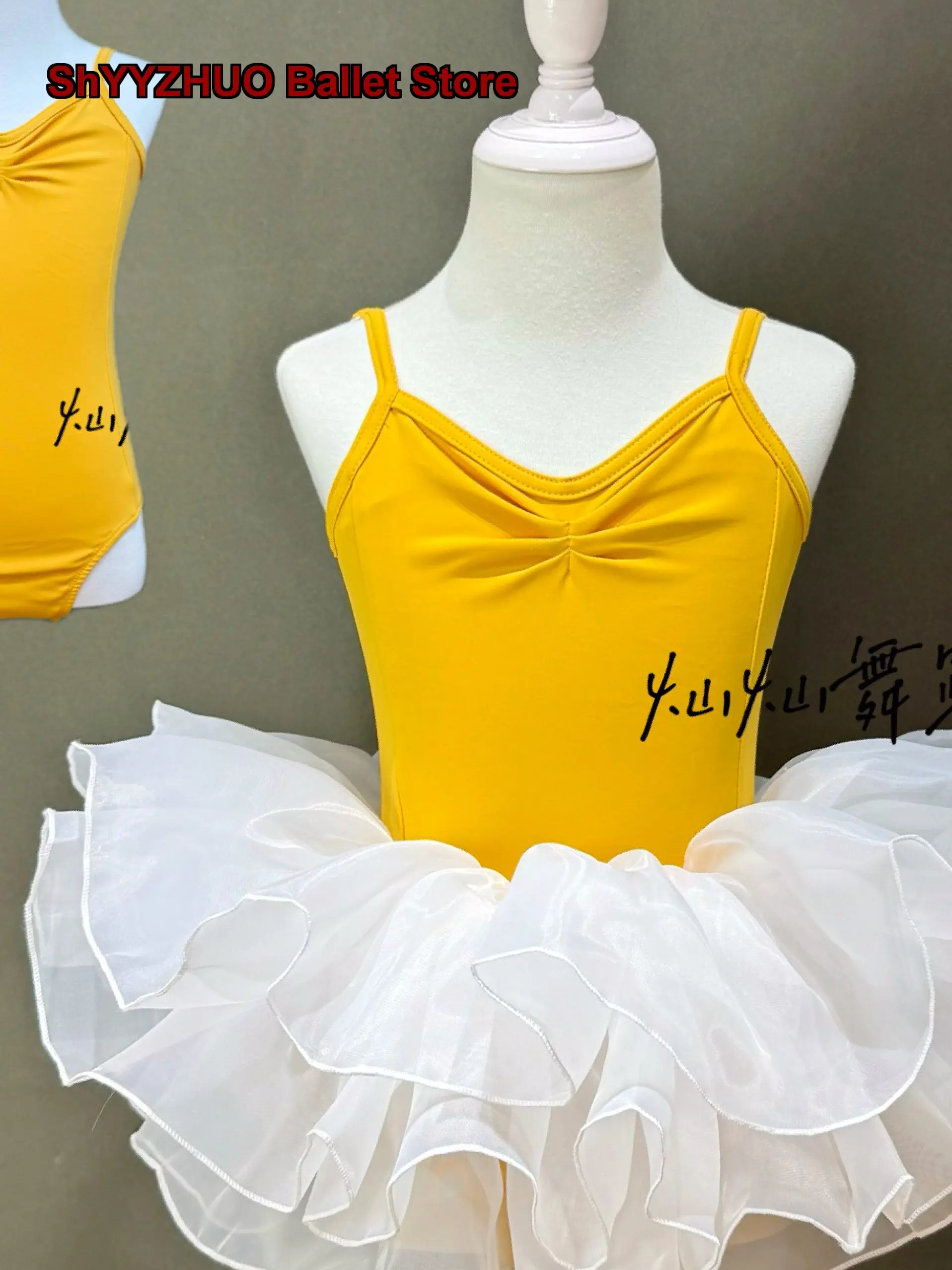 Children's Nylon Dance Dress Spaghetti Strap Body Suit Girls' Summer Gymnastics Jumping Clothing Kids