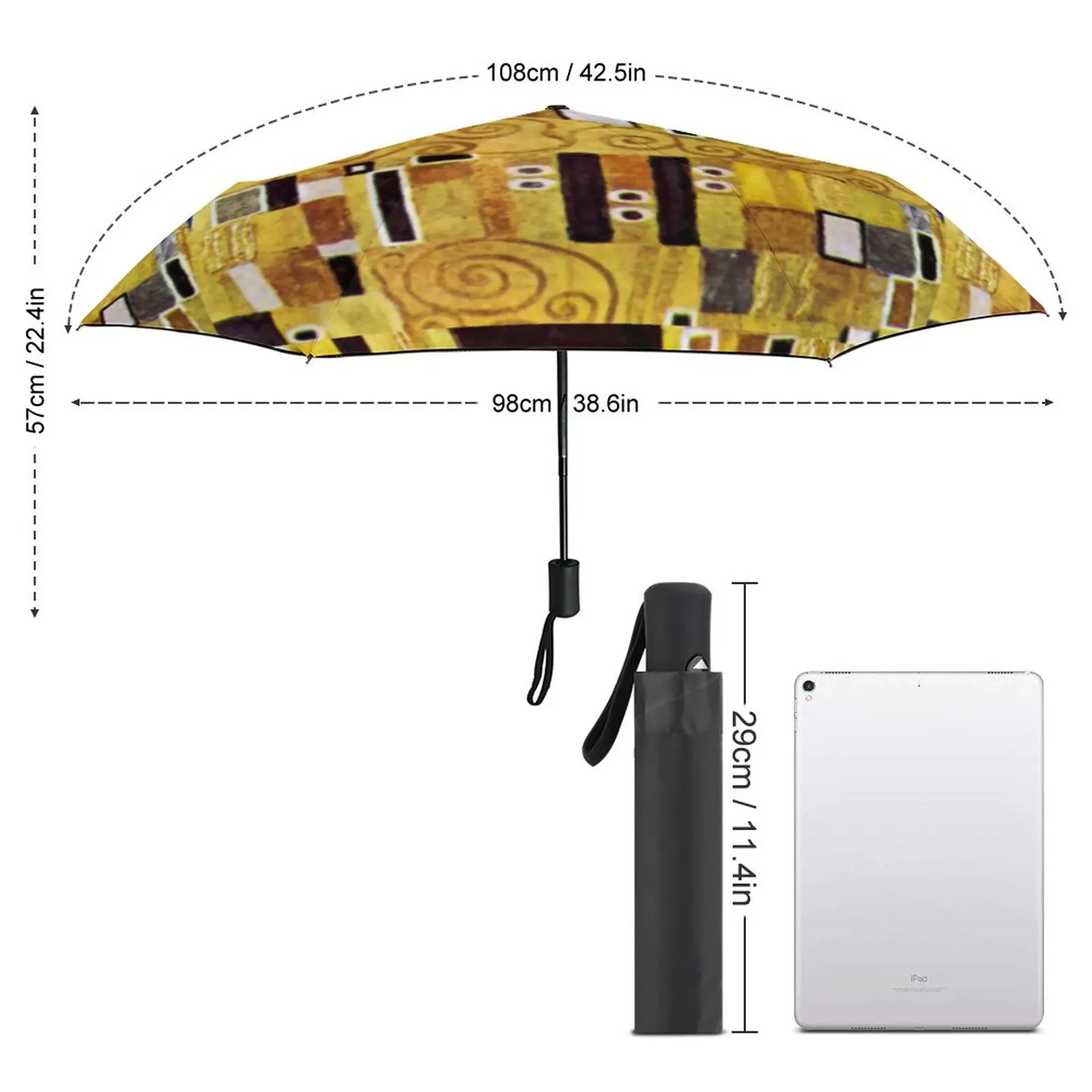 Gustav Klimt Umbrella The Kiss Pattern Windproof Sun Umbrella Aesthetic Automatic Print Folding Umbrella