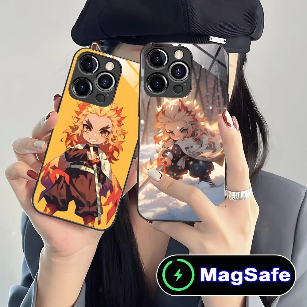 

Детский чехол для телефона Demon Slayer Rengoku для iPhone 16, 15, 14, 13, 12, 11 Pro Max Plus Mini MagSafe, стеклянный цвет, защитная роскошь