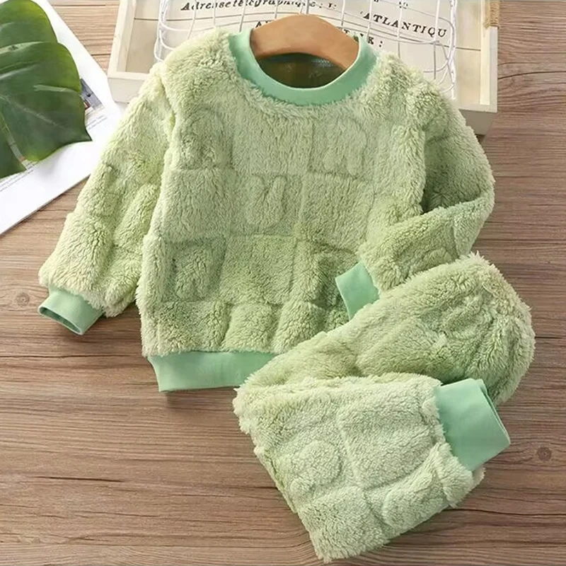 Autumn Winter flange Sleepwear Girls Boys Long Sleeve Home Clothing Baby Kid Sleep Costume Tops+Pants Suits 0-5Y