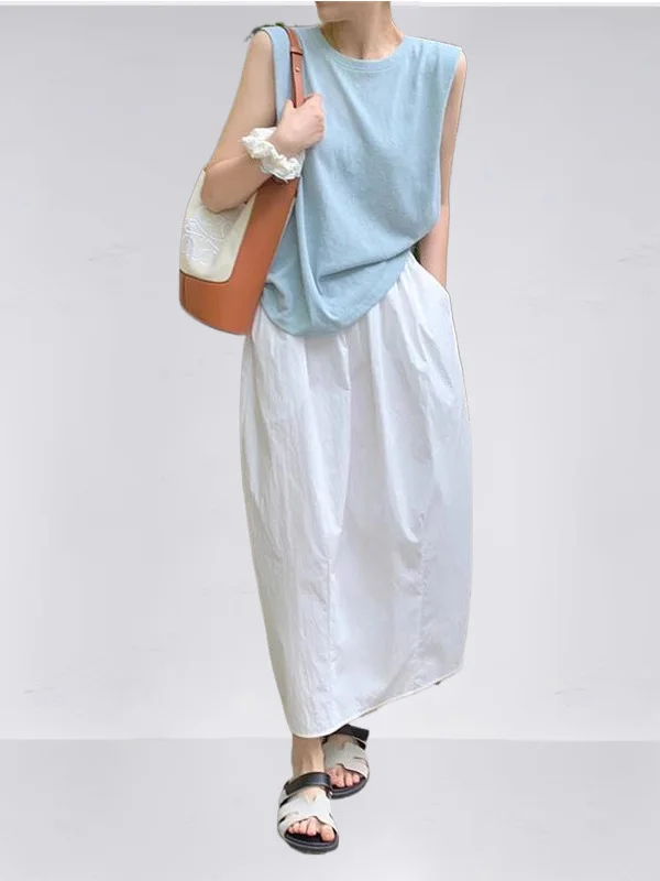 

Весенне-летняя женская юбка миди А-силуэта, цвет белый облако, с узором в виде бутонов цветов, хлопковая, повседневная, модная, с высокой талией, для женщин