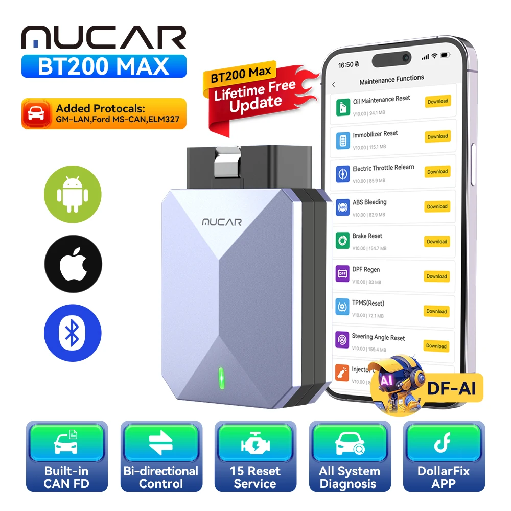 [2026 NIEUW] MUCAR BT200 Max Bidirectionele Scanner met Levenslange Gratis Update & 15 Resets Auto Diagnose Tool CAN FD