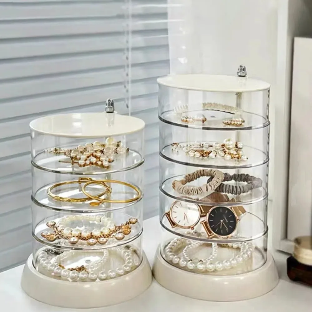 

Multi Layer Transparent Storage Box Dust Proof Earrings Rings Cosmetics Rotating Box Large Capacity Round Jewelry Display Shelf