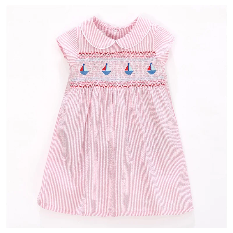 

Jumping Meters 2-7 Years Summer Princess Baby Girls Dresses Boats Embroidery Party Birthday Kids Short Sleeve Clothes