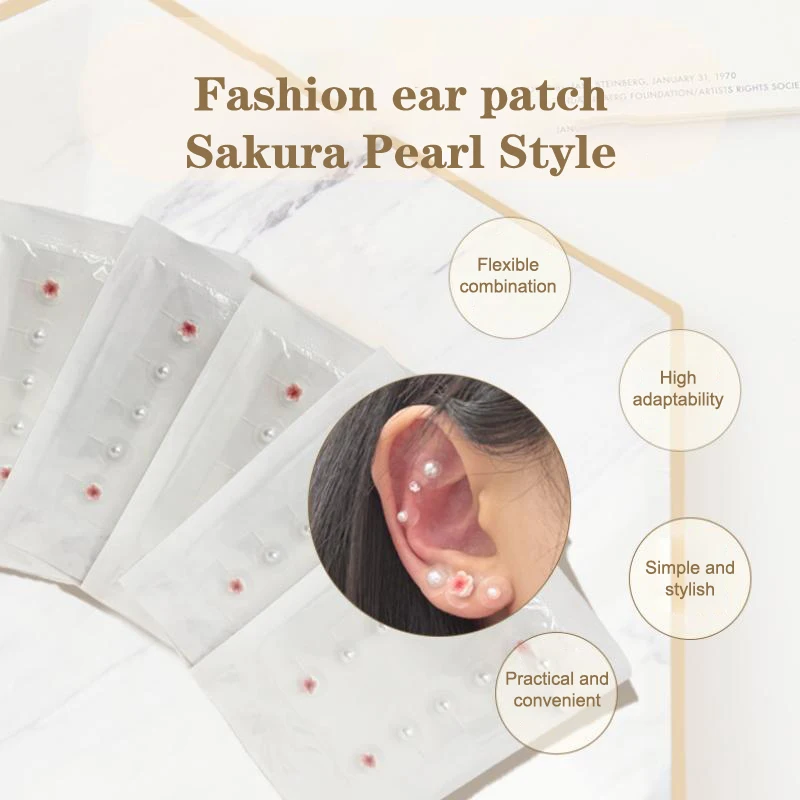 20 Pcs Fashion Cherry Blossom Pearl Ear Point Stickers Ear Pressure Patch Rhinestone Acupuncture Auricular Ear Stickers Massager