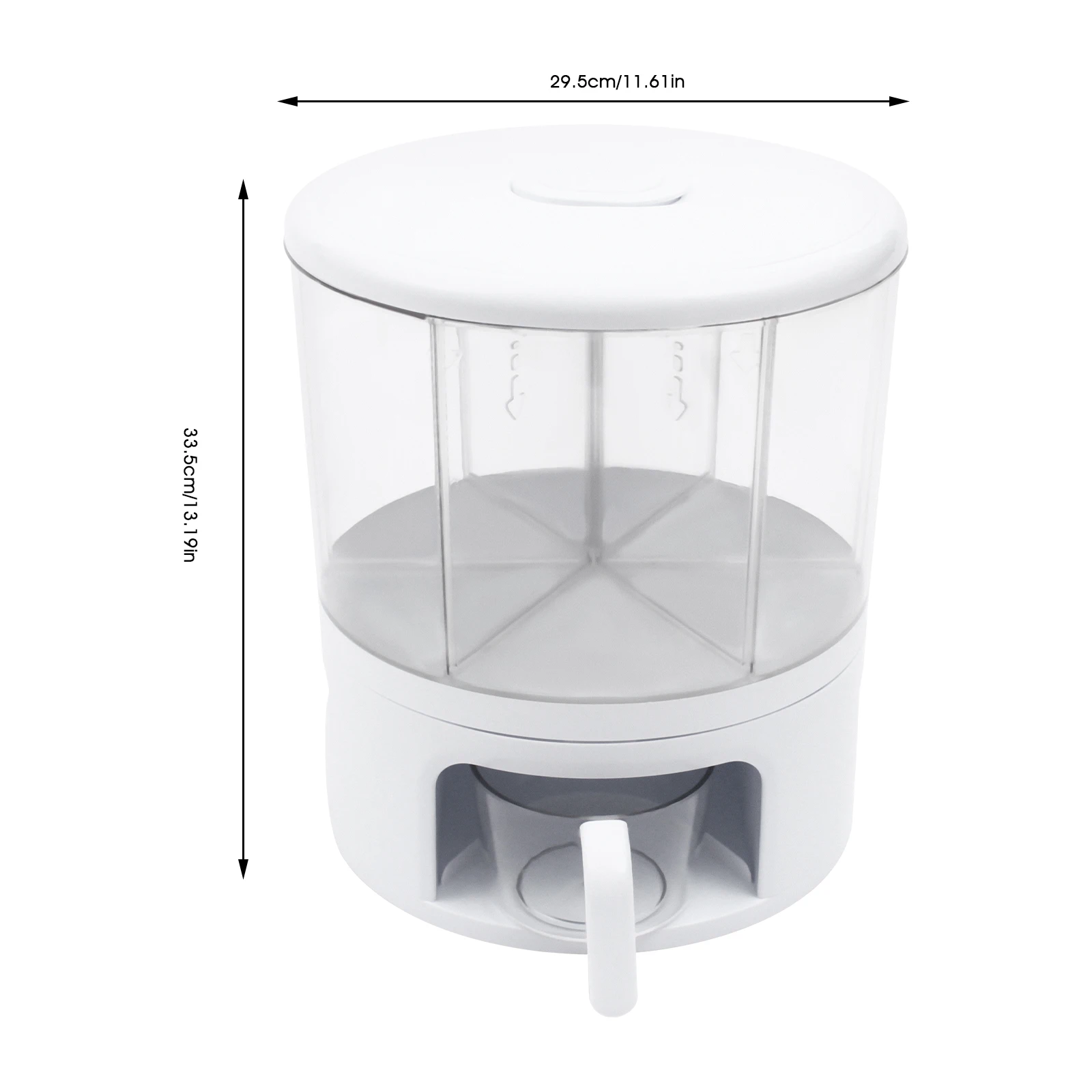 

LOYALHEARTDY Rotating Food Dispenser 6 Grid Round Cereal Multigrain Tank Rice Storage Bucket Container for Kitchen White