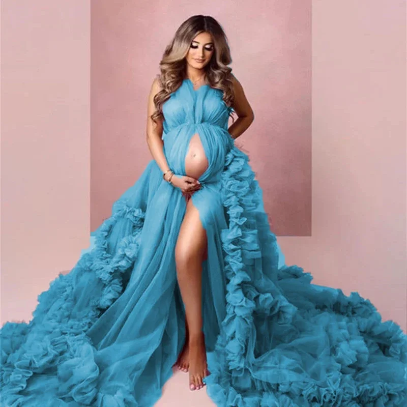 Sexy Tulle Pregnant Dress Photo Shoot Maternity Gown for Women Custom Made Sleepwear Photography Long Robes Prom Gowns