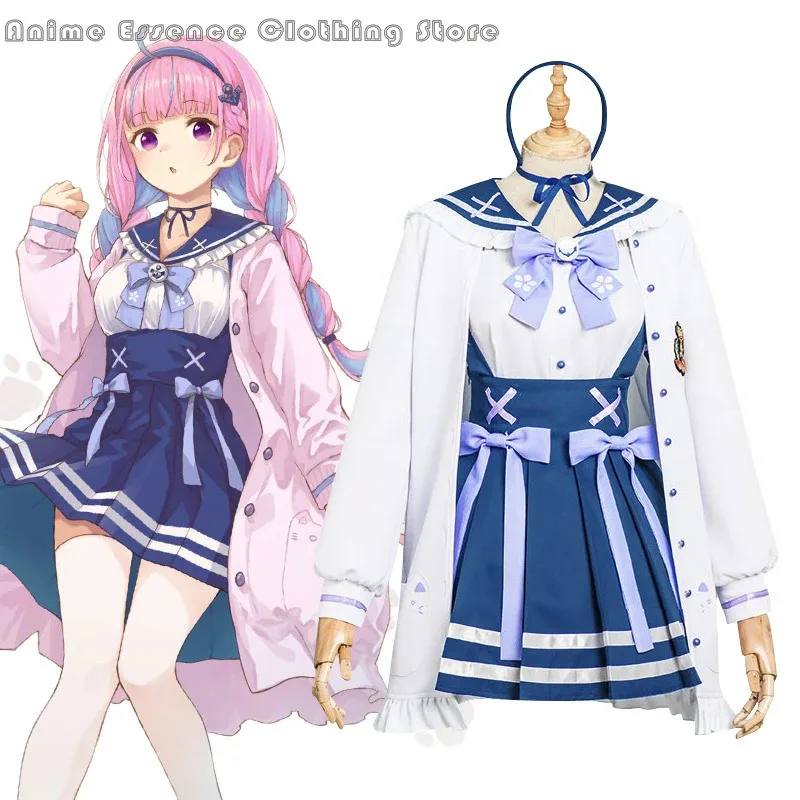 アニメ VTuber ホロライブみなとアクアコスプレ衣装ロリータガールズ SJ 制服かわいいちょう結びプリーツスカートセーラースーツウィッグ Newa