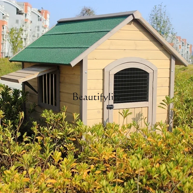 Outdoor House Rain-Proof Summer Dog House Large, Medium and Small Dogs Solid Wood Dog Cage Four Seasons Kennel