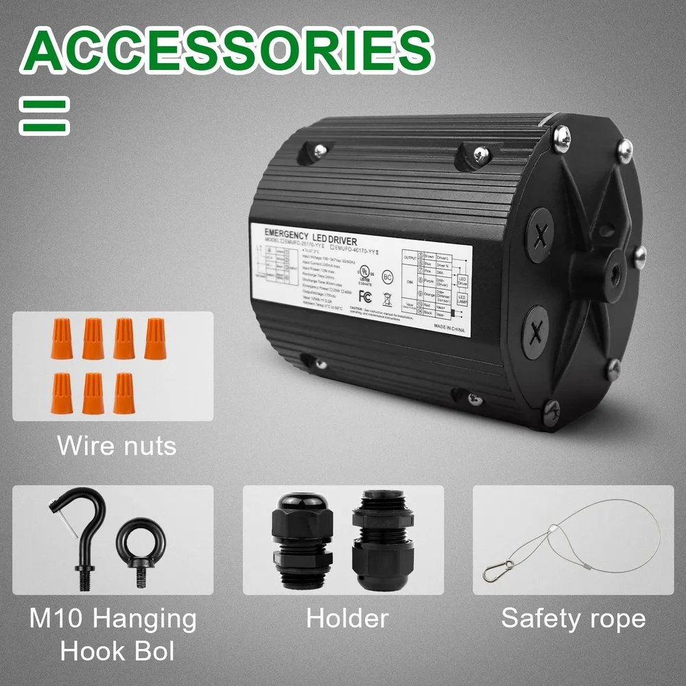 40W  Emergency Backup Battery Driver 100-347V DC170V Rechargeable UFO High Bay Light Self-Test Function Durable Charger