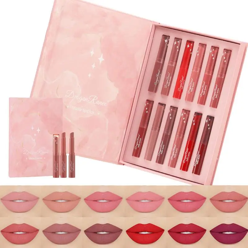 Kit de rouge à lèvres 12 couleurs, coffret cadeau, longue tenue, rendu de documents élevé et effet velours 256, pour rendez-vous 03