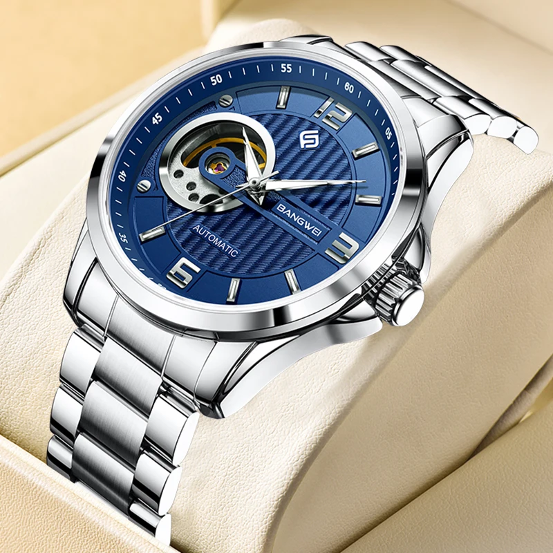 

LIGE BANGWEI Top Brand Luxury Mechanical Man Watch Classic Stainless Skeleton Flywheel Waterproof Luminous Automatic Watches Men