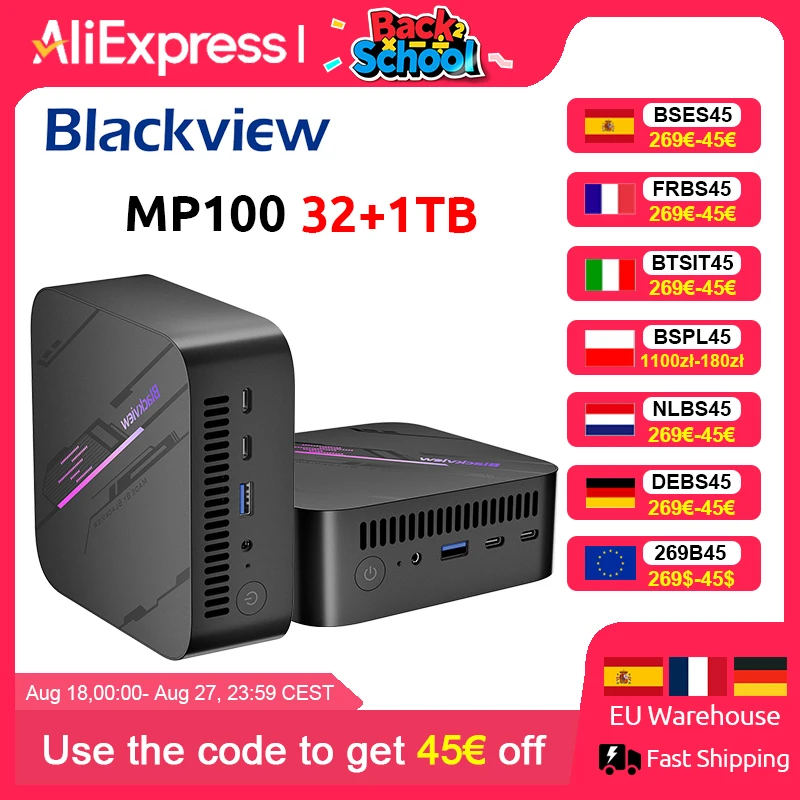 Blackview MP100 NUOVO Mini PC AMD R7 5825U Windows 11 Home 8-Core 16-thread 32GB DDR4 1TB SSD WiFi 6 Mini Computer PC BT5.2