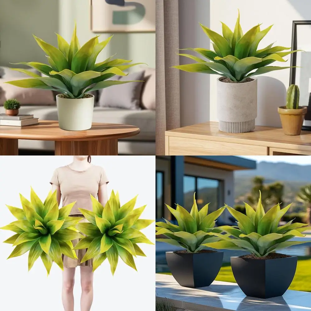 

UV-Resistant Large Artificial Agave Plants, 2-Pack 22 Yellow for Indoor & Outdoor Tropical Greenery Decor