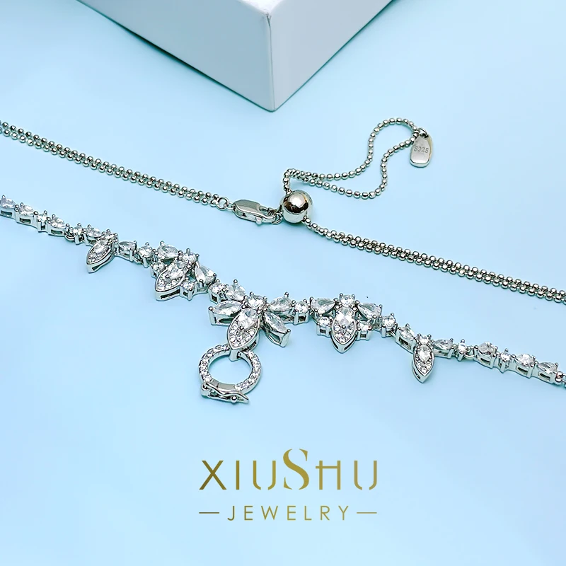 

New Flower Length Adjustable 925 Sterling Silver Universal Versatile Chain Inlaid with High Carbon Diamond Fashion Jewelry