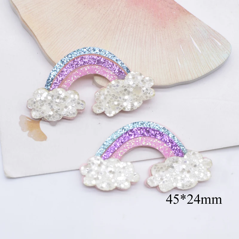 10 Pz 45*24mm Imbottito Kawaii Paillettes Arcobaleno Applique per Copricapi FAI DA TE Pinze Arco Accessori Vestiti Cappello Toppe E Stemmi Per