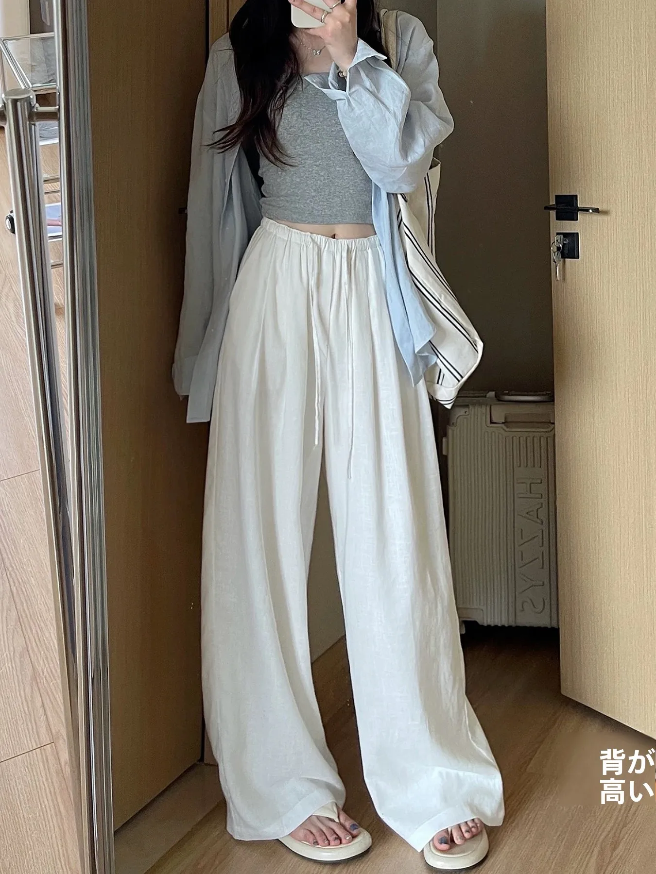 

Женские брюки-палаццо удлиненные, весна-лето, с высокой талией, из льна и хлопка, свободные, стройнящие, в стиле Old Money