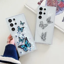 for Samsung Galaxy S25 S24 S23 FE S22 Plus Ultra Note S20 S21 A54 A34 Case Shockproof Air-Bags Clear Soft Butterfly Flower Cover