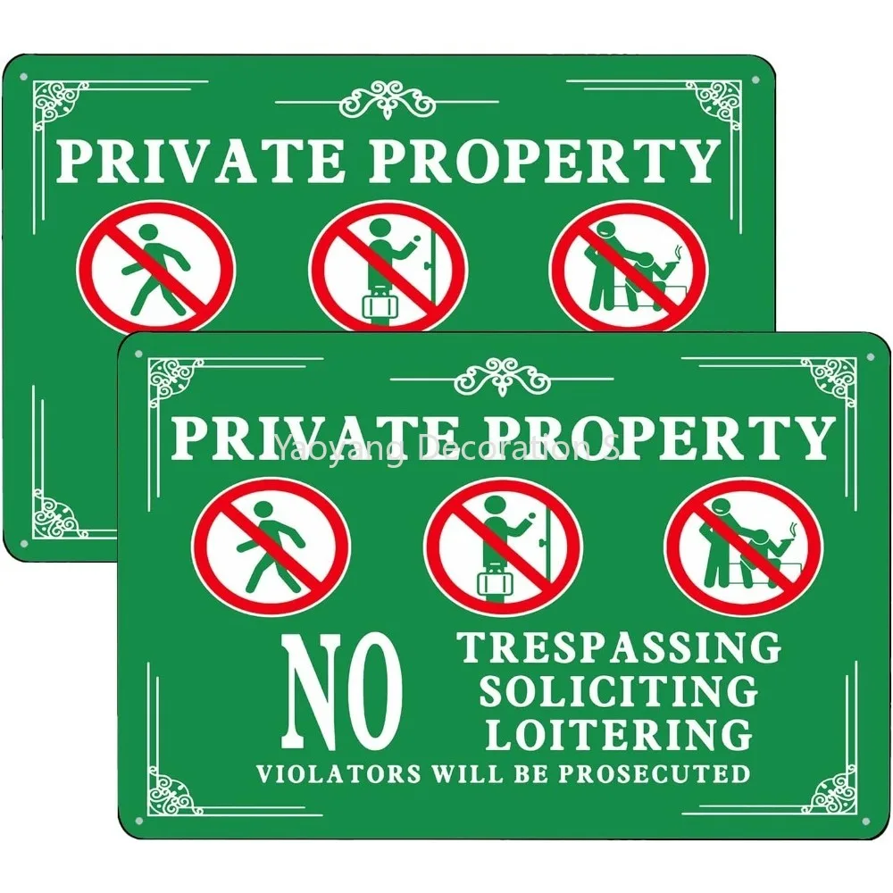 2Pcs Private Property No Trespassing Violators Will Be Prosecuted Signs Metal Tin Signs Indoor or Outdoor Use for Home Business