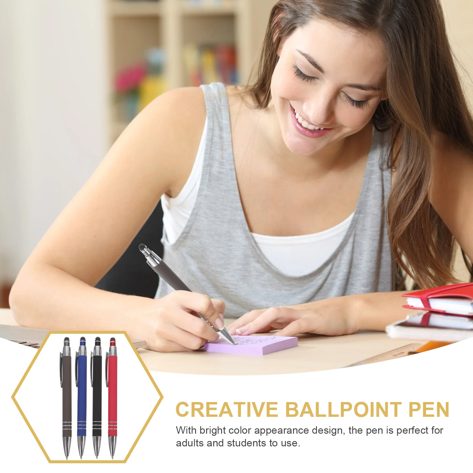 

4Pcs Metal Stylus Ballpoint Pen Bright Color Design Comfortable Grip Smooth Ink Flow for Home Office School Daily Use Adult