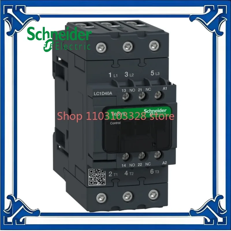 

LC1D40AF7C TeSys Deca AC contactor, 3-pole (3NO),AC-3/AC-3e, less than or equal to 440V,41A,110VAC,Everlink terminals