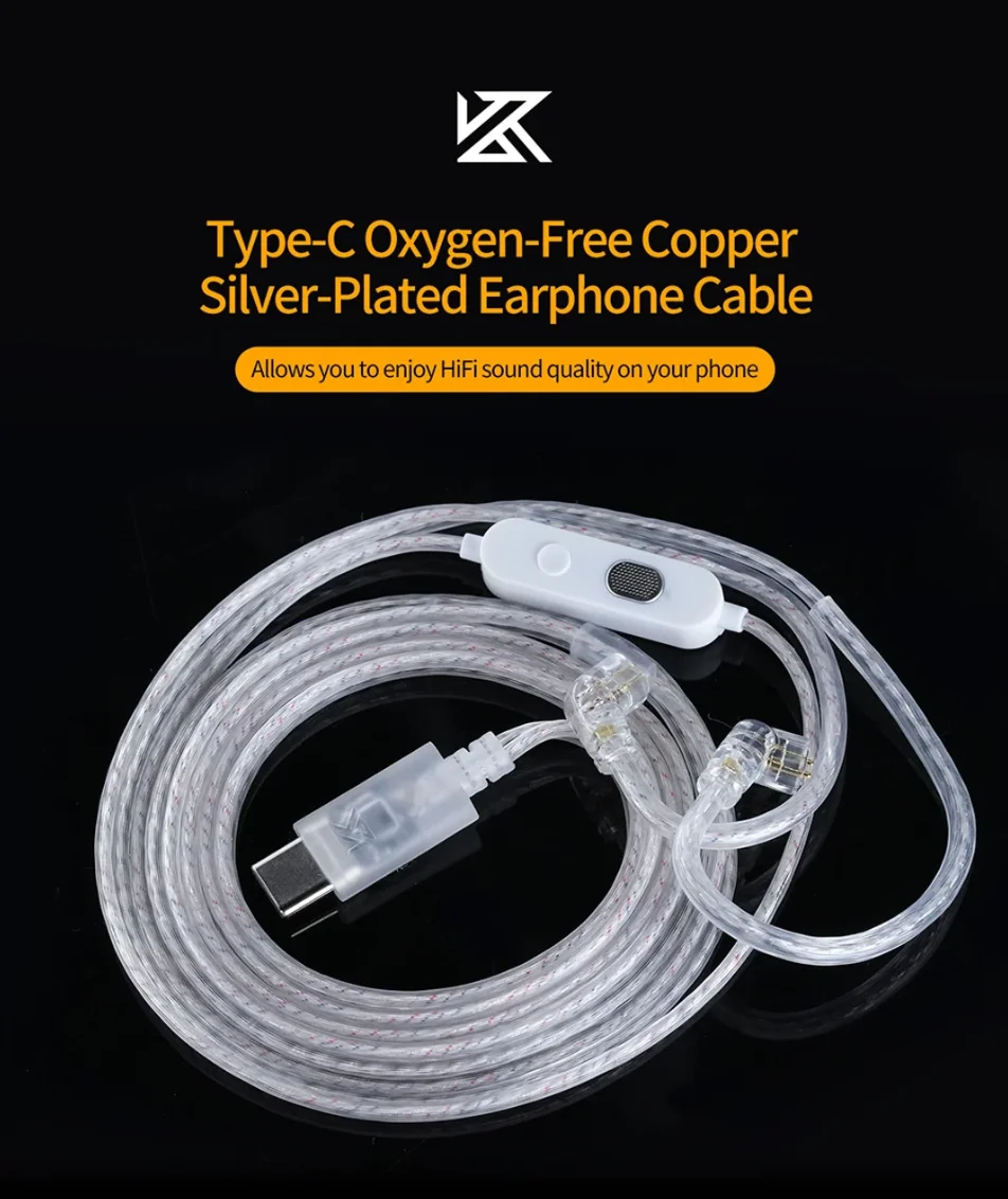 Cable de auriculares KZ, cable de actualización plateado, cable de auriculares tipo C de 2 pines de 0,75mm para KZ ZSN ZSX EDX PRO AS16 ZS10 PRO X Castor